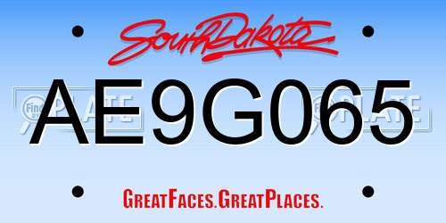 AE9G065 South Dakota License Plate