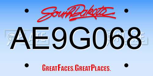 AE9G068 South Dakota License Plate