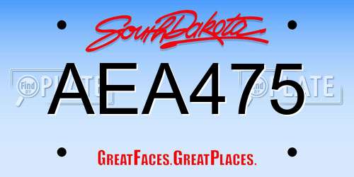 AEA475 South Dakota License Plate