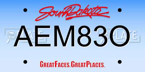 AEM83O South Dakota License Plate
