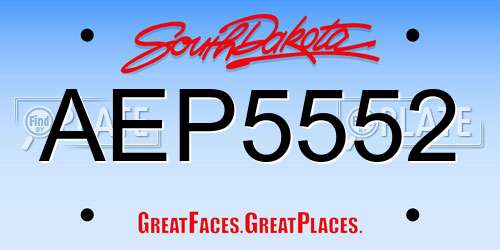 AEP5552 South Dakota License Plate