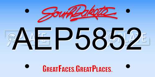 AEP5852 South Dakota License Plate