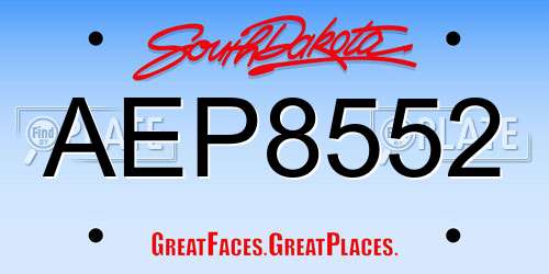 AEP8552 South Dakota License Plate