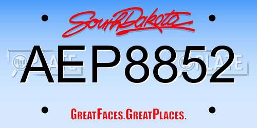 AEP8852 South Dakota License Plate