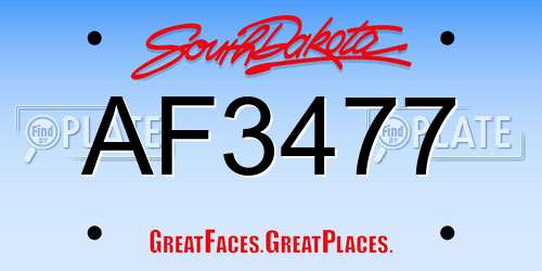 AF3477 South Dakota License Plate