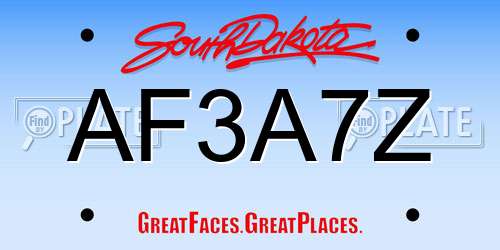 AF3A7Z South Dakota License Plate