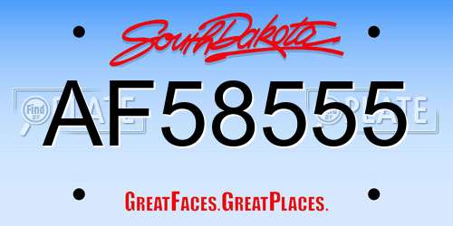 AF58555 South Dakota License Plate