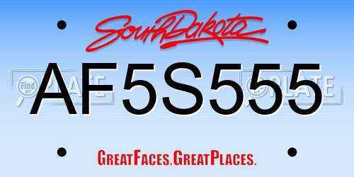 AF5S555 South Dakota License Plate