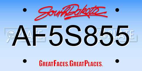 AF5S855 South Dakota License Plate