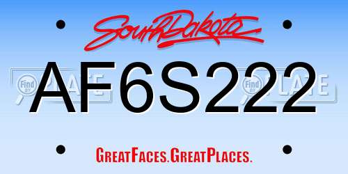 AF6S222 South Dakota License Plate