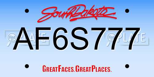 AF6S777 South Dakota License Plate
