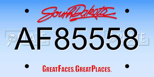 AF85558 South Dakota License Plate