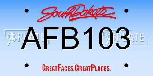 AFB103 South Dakota License Plate