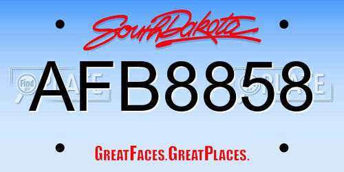 AFB8858 South Dakota License Plate