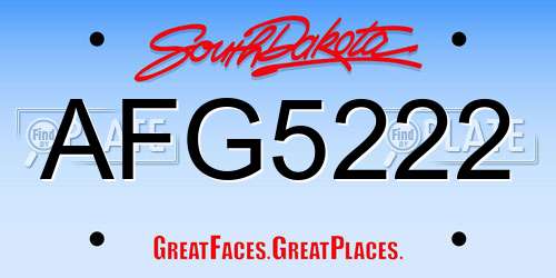 AFG5222 South Dakota License Plate