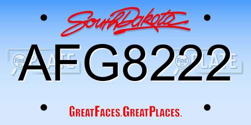 AFG8222 South Dakota License Plate
