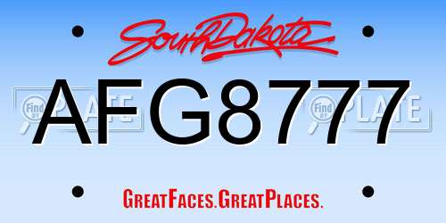 AFG8777 South Dakota License Plate