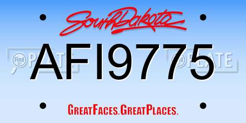 AFI9775 South Dakota License Plate