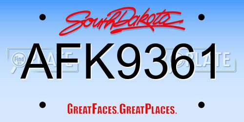 AFK9361 South Dakota License Plate