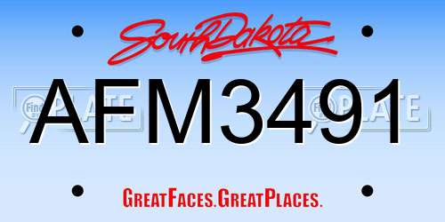 AFM3491 South Dakota License Plate