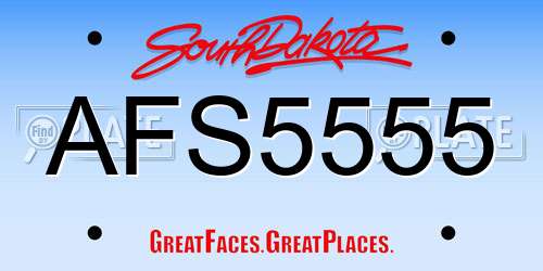 AFS5555 South Dakota License Plate