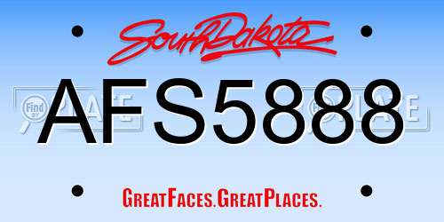 AFS5888 South Dakota License Plate