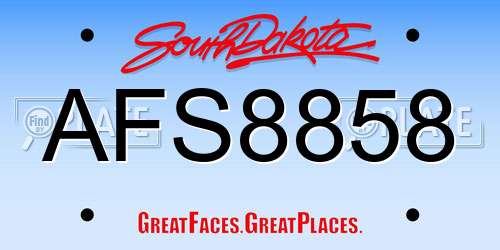 AFS8858 South Dakota License Plate