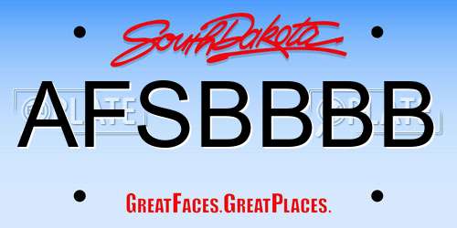 AFSBBBB South Dakota License Plate