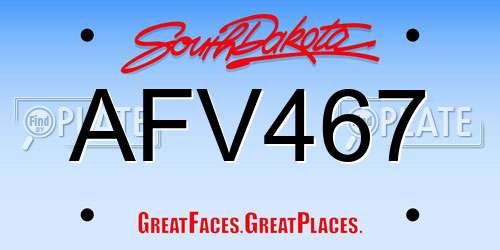 AFV467 South Dakota License Plate