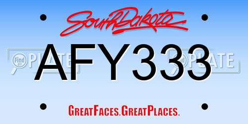 AFY333 South Dakota License Plate