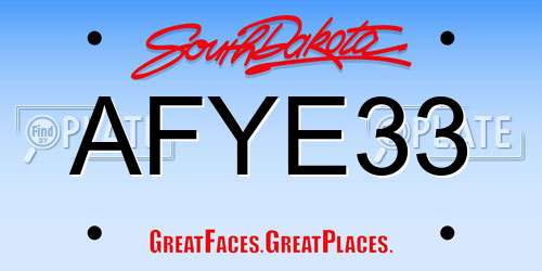 AFYE33 South Dakota License Plate