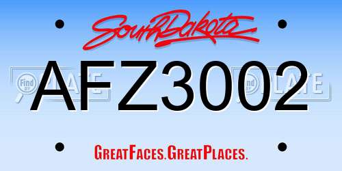 AFZ3002 South Dakota License Plate