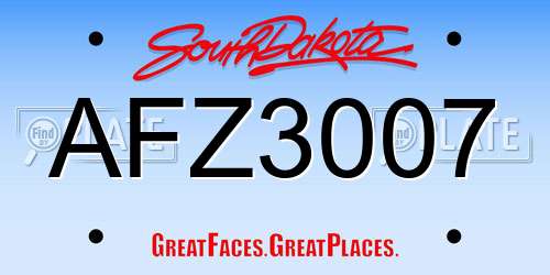 AFZ3007 South Dakota License Plate