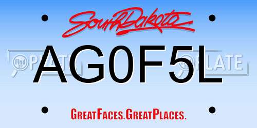 AG0F5L South Dakota License Plate