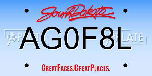 AG0F8L South Dakota License Plate