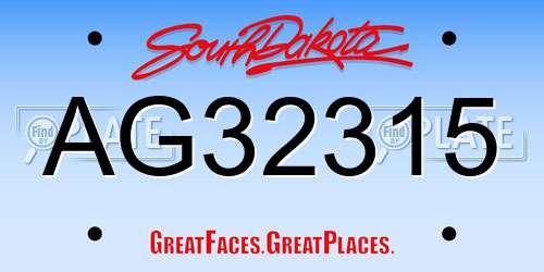 AG32315 South Dakota License Plate