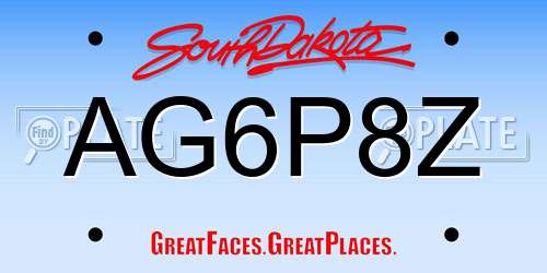 AG6P8Z South Dakota License Plate