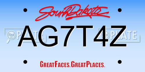 AG7T4Z South Dakota License Plate
