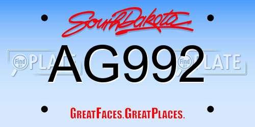 AG992 South Dakota License Plate