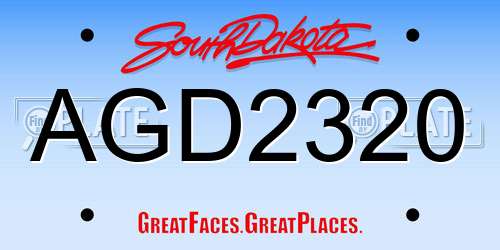 AGD2320 South Dakota License Plate