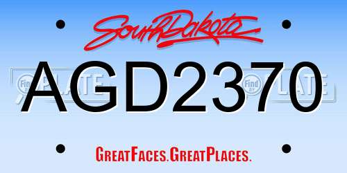 AGD2370 South Dakota License Plate