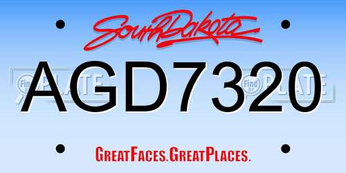 AGD7320 South Dakota License Plate