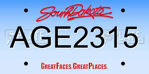 AGE2315 South Dakota License Plate