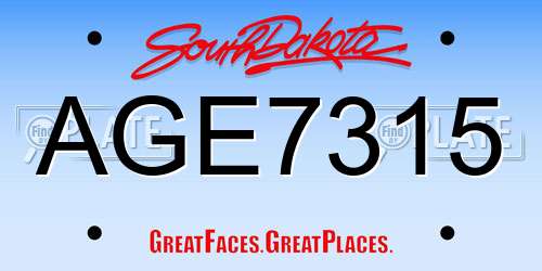 AGE7315 South Dakota License Plate