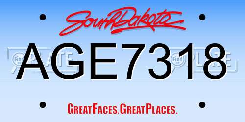 AGE7318 South Dakota License Plate