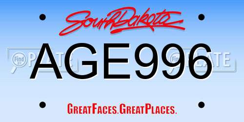 AGE996 South Dakota License Plate