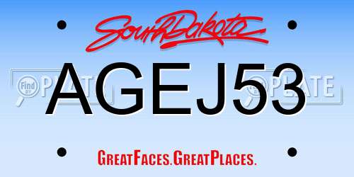 AGEJ53 South Dakota License Plate