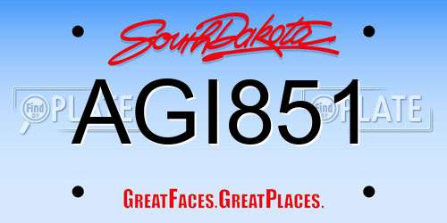 AGI851 South Dakota License Plate