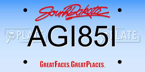 AGI85I South Dakota License Plate