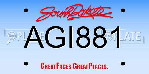 AGI881 South Dakota License Plate